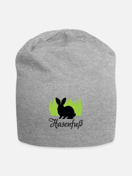 "Hasenfuß: Charmant schüchtern" - Jersey-Beanie - Grau meliert