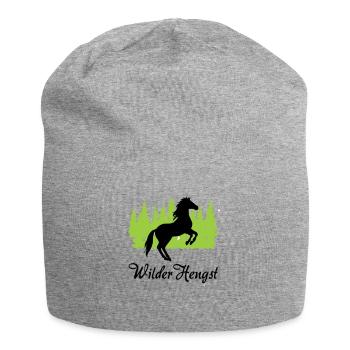 "Wilder Hengst: Kraft und Freiheit vereint" - Jersey-Beanie - Grau meliert - Vorne