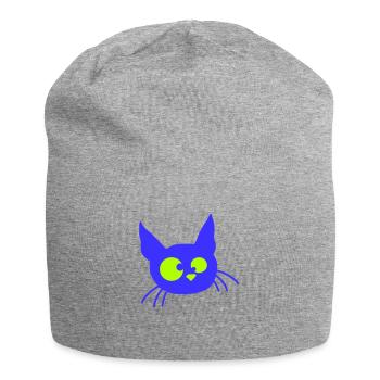 Crazy Cat Squints Funny Eyes Grimace Fun - Jersey Beanie - heather grey - Front