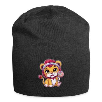Cute kawaii lion with candy - Jersey Beanie - charcoal grey - Front