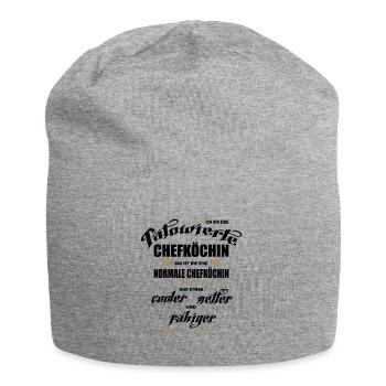 Chefköchin mit Tattoos. Tätowierte Köchin. - Jersey-Beanie - Grau meliert - Vorne