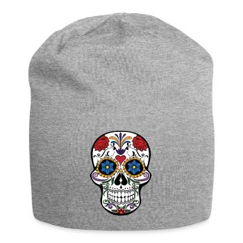 Totenkopf - Jersey-Beanie - Grau meliert - Vorne