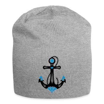 Anker, 23 Farben möglich, Tattoo Style, Maritim - Jersey-Beanie - Grau meliert - Vorne