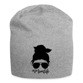 Leopard Messy Bun Momlife-Mom-Mothers day-Mother - Jersey Beanie - heather grey - Front