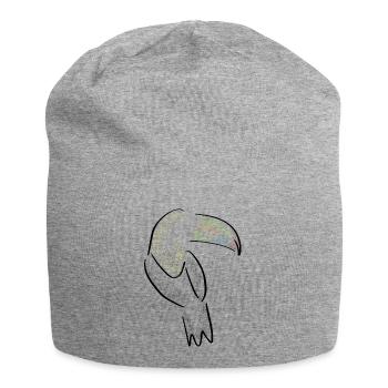 Tukan Line Art - Minimalist with splashes of colour - Jersey Beanie - heather grey - Front