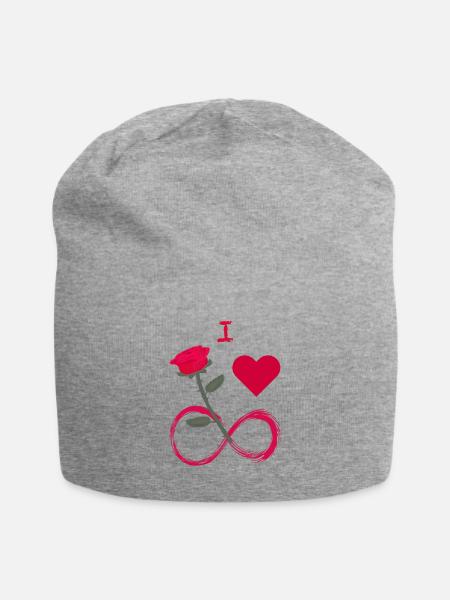 I love unendlich mit Rose - Jersey-Beanie - Grau meliert