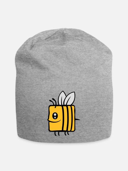Quadratische kleine süße Biene - Jersey-Beanie - Grau meliert