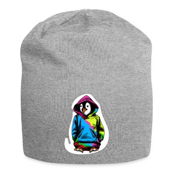Pingouin mignon avec pull coloré - Bonnet en jersey - gris chiné - Devant