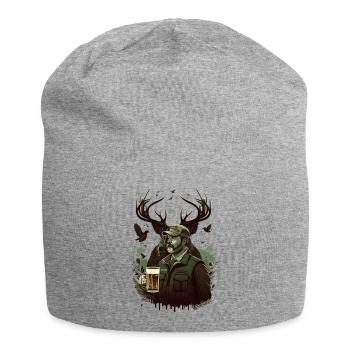 Hunter in the wilderness drinks a beer - Jersey Beanie - heather grey - Front