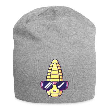 Cooler Mais mit Sonnenbrille - Kawaii Stil - Jersey-Beanie - Grau meliert - Vorne