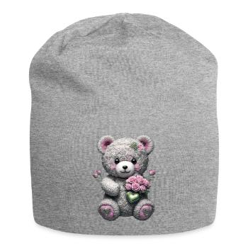 Ours en peluche avec des roses - Bonnet en jersey - gris chiné - Devant