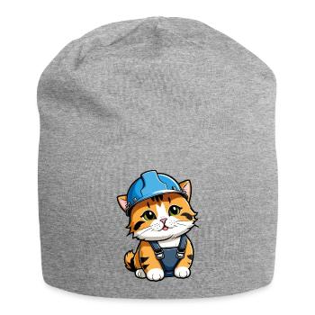 Chat travailleur - Bonnet en jersey - gris chiné - Devant