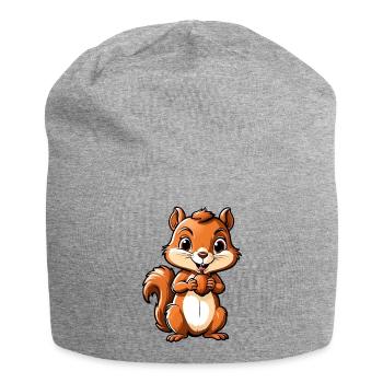Niedliches Cartoon-Eichhörnchen mit Eichel - Jersey-Beanie - Grau meliert - Vorne