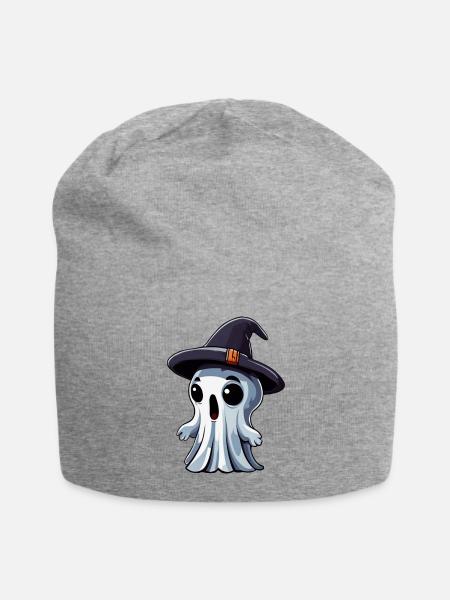 Halloween: Geist mit Hut - Jersey-Beanie - Grau meliert