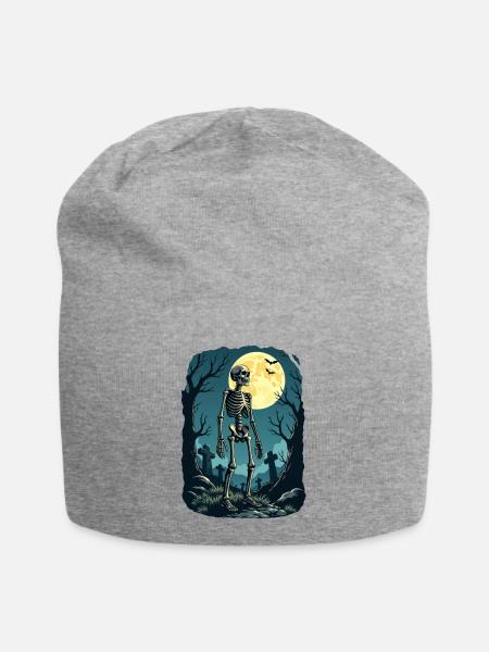 Skelett aus Holz - Jersey-Beanie - Grau meliert