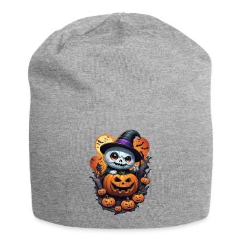 Gespenst mit Kürbis - Jersey-Beanie - Grau meliert - Vorne