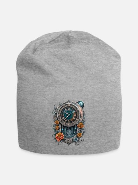 Steampunk-Uhr mit Rosen geschmückt. - Jersey-Beanie - Grau meliert