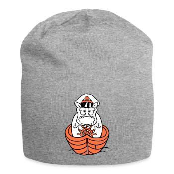 Lustiges Nilpferd Kapitän Segelt Süß Cartoon Comic - Jersey-Beanie - Grau meliert - Vorne
