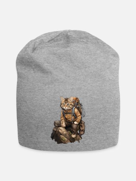 Katzen Wandern / Bergsteiger Katze - Jersey-Beanie - Grau meliert