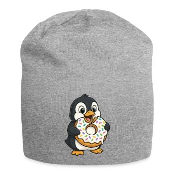 Süßer Pinguin mit Donut Nachtisch Naschen - Jersey-Beanie - Grau meliert - Vorne
