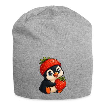 Süßer Pinguin mit Erdbeere fruchtig cartoon - Jersey-Beanie - Grau meliert - Vorne