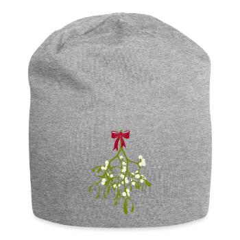 Mistelzweig mit rotem Band - Weihnachtsdekoration - Jersey-Beanie - Grau meliert - Vorne