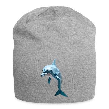 Blue Low-Poly Dolphin - Jersey Beanie - heather grey - Front