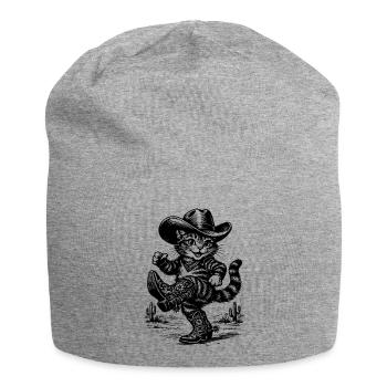 Katzen-Cowboy in Wüste - Jersey-Beanie - Grau meliert - Vorne