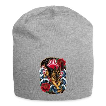 Deutscher Schäferhund im Japan Tattoo Stil - Jersey-Beanie - Grau meliert - Vorne
