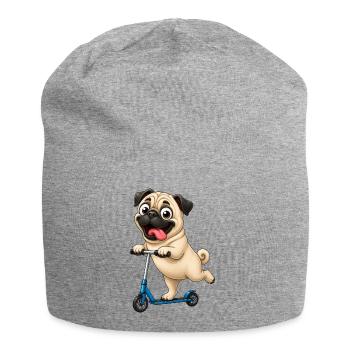 Pug Dog Scooter Scooter Funny Cartoon - Jersey Beanie - heather grey - Front