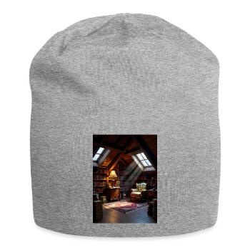 Dachboden-Leseoase im Warmlicht - Jersey Beanie - heather grey - Front