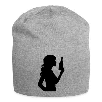 Frau mit Flasche und langen Haaren Silhouette - Jersey-Beanie - Grau meliert - Vorne