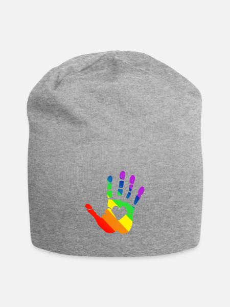 Lgbt Regenbogen Handabdruck mit Herz, Gay Pride - Jersey-Beanie - Grau meliert