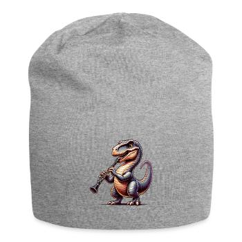 Dino flutist with recorder in orchestra - Jersey Beanie - heather grey - Front