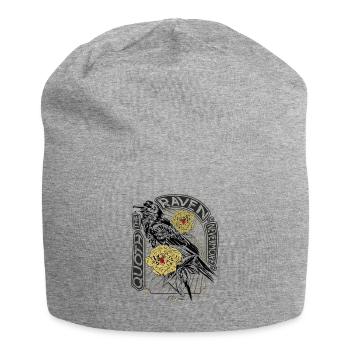 Rabe und Pfingstrosen - Handgezeichnet - Lesen - Jersey-Beanie - Grau meliert - Vorne