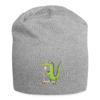 Crocodile on scooter - Jersey Beanie - heather grey - Front