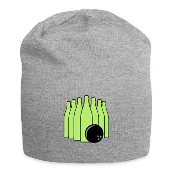 Bier Bowling mit Bowlingkugel. Zweifarbig. - Jersey-Beanie - Grau meliert - Vorne
