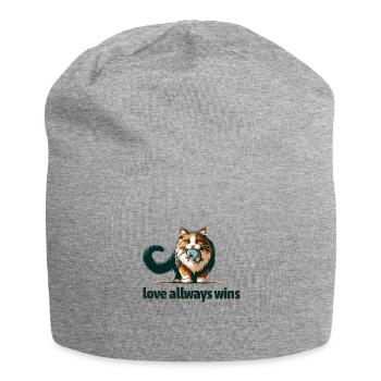 L’amour gagne toujours – Tendre étreinte féline - Bonnet en jersey - gris chiné - Devant