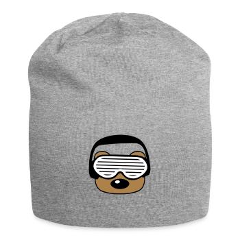 face head celebrate party dj headphones music spas - Jersey Beanie - heather grey - Front