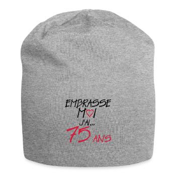 75 ans embrasse moi anniversaire - Bonnet en jersey - gris chiné - Devant