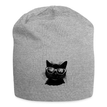 Chat avec lunettes - Bonnet en jersey - gris chiné - Devant