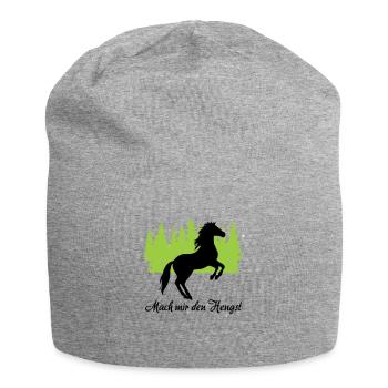 "Mach mir den Hengst: Stolze Männlichkeit" - Jersey-Beanie - Grau meliert - Vorne