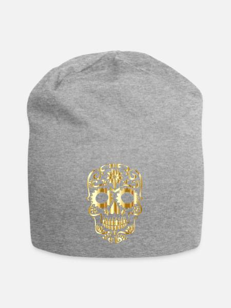 Totenkopf aus Gold - Jersey-Beanie - Grau meliert