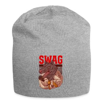 Rapper mit Wolfskopf und Tattoos - Jersey-Beanie - Grau meliert - Vorne