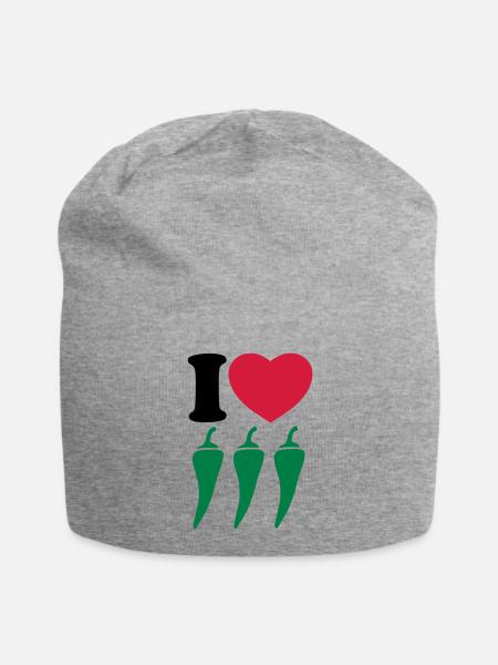 I love chili - Ich liebe Chili - Jersey-Beanie - Grau meliert