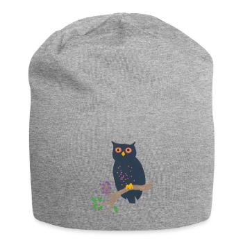 Eule und Pilze - Jersey-Beanie - Grau meliert - Vorne