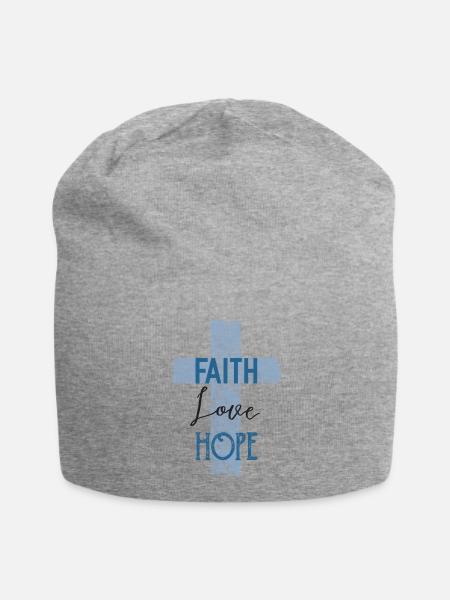 Faith Love Hope – Christliches Kreuz Design - Jersey-Beanie - Grau meliert