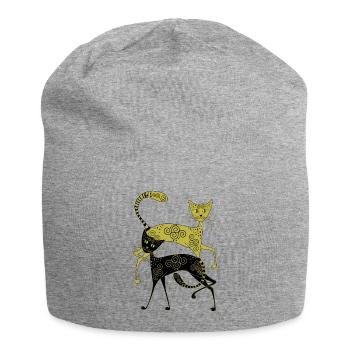 chat doré et noir avec motif abstrait - Bonnet en jersey - gris chiné - Devant