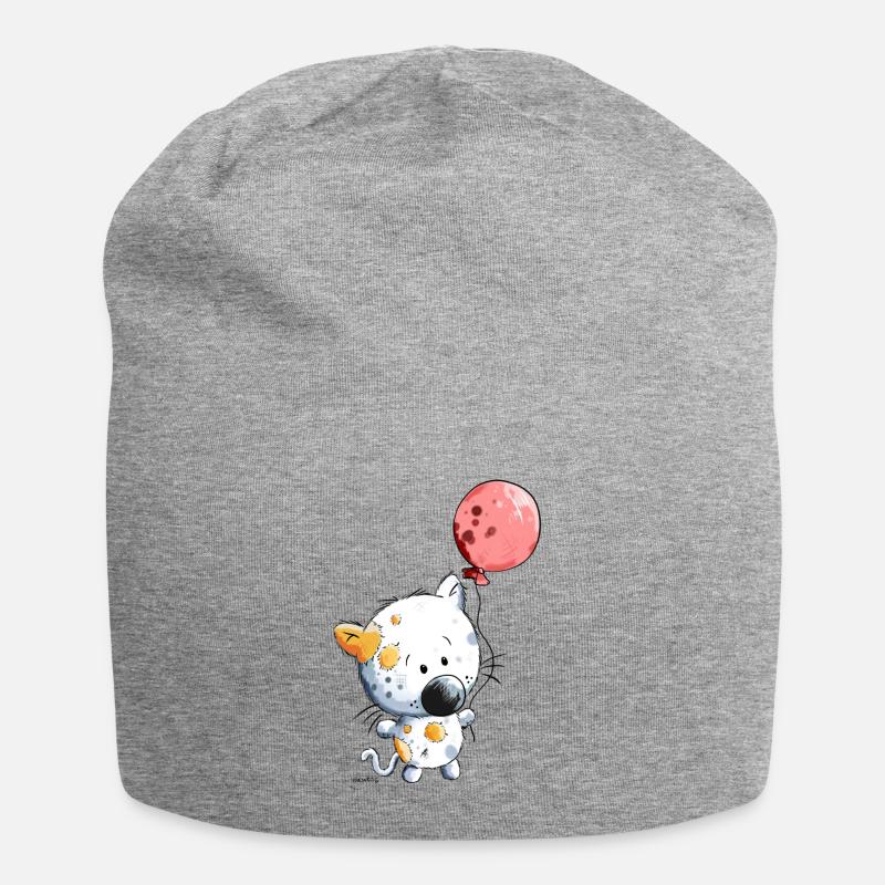 Katze mit Ballon - Jersey-Beanie - Grau meliert