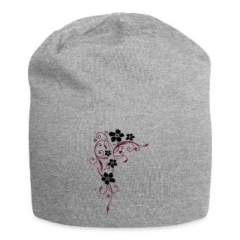 Beautiful flowers with filigree ornament. - Jersey Beanie - heather grey - Front